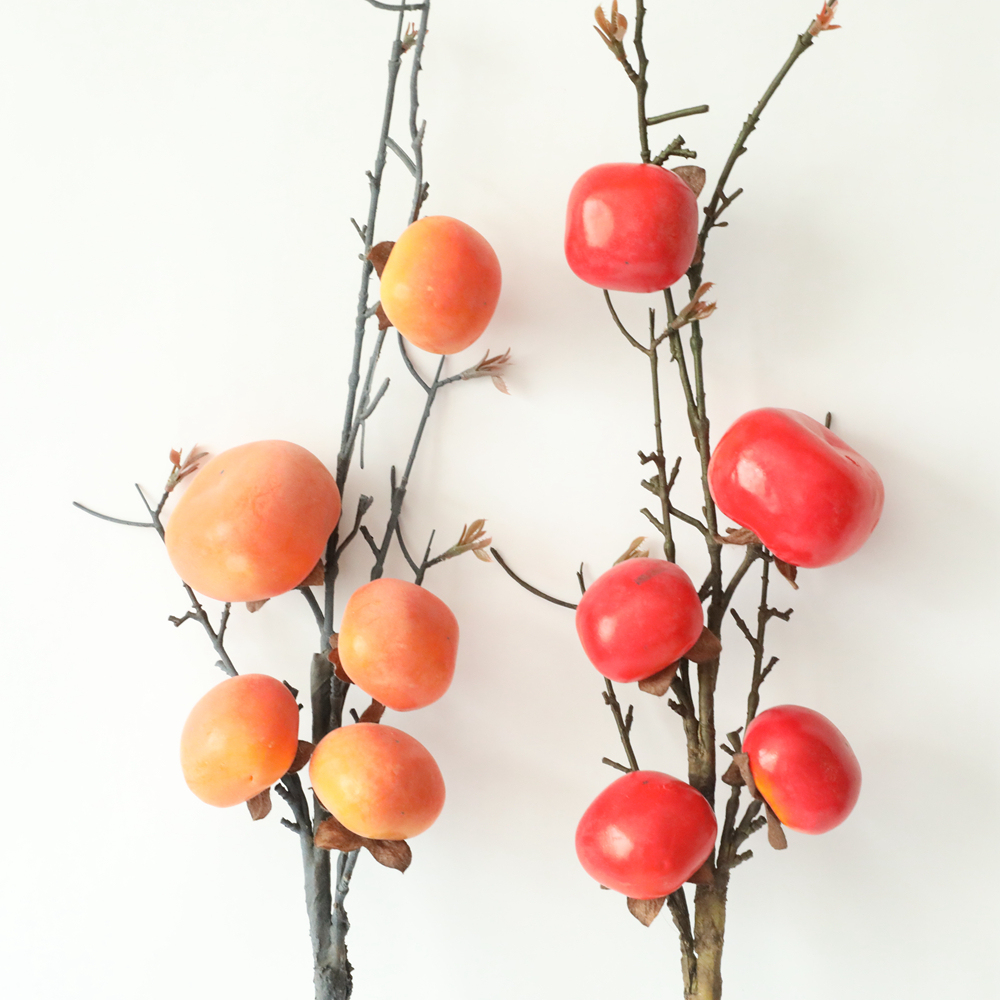 MW25582 Artificial Flowers Foam Fruit 5 heads persimmon branches Holiday Decoration Wholesale in Bulk for event christmas