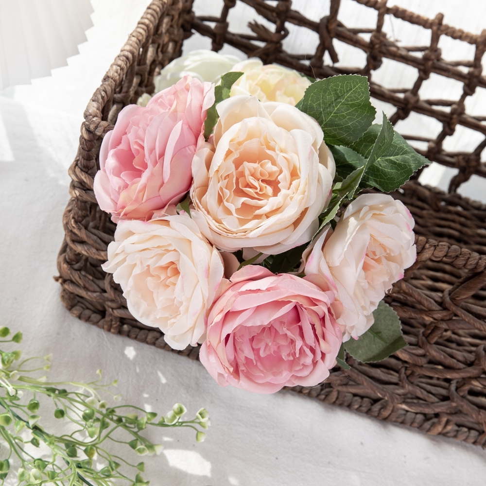 GF13941-5 Factory Direct Sale Artificial Flower Bouquet Five Head Artificial Silk Rose For Flower Wall Backdrop