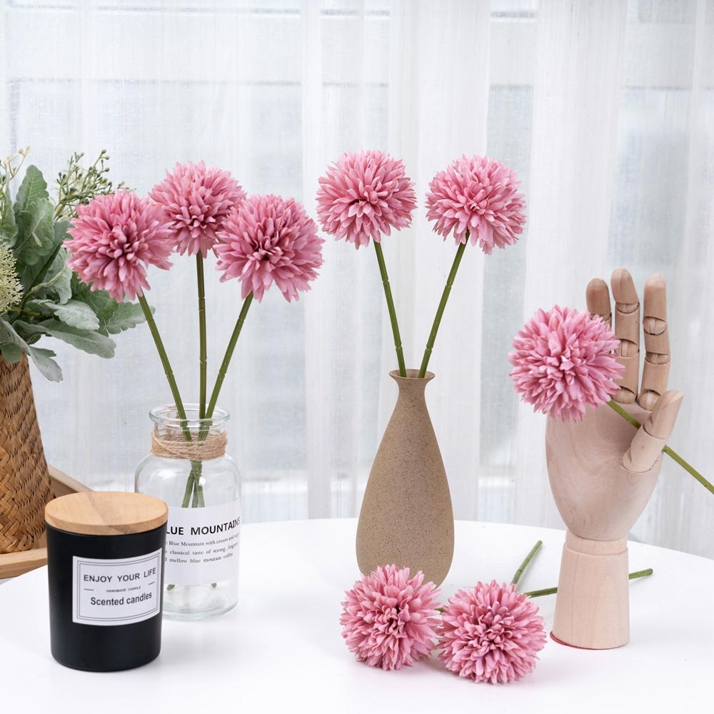 MW83116-1 Dark Pink Silk Artificial Dandelion Chrysanthemum Ball Hydrangea for Home Garden Party Wedding Decoration