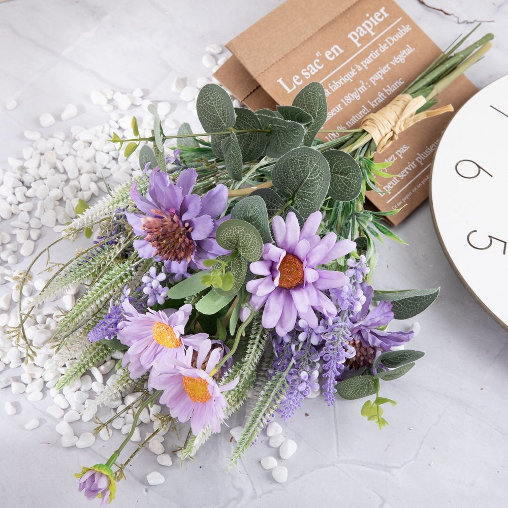 CF01136 New Design Artificial Fabric Purple Pinwheel Orchid Chrysanthemum Bouquet for Wedding Valentine's Day Home Dec