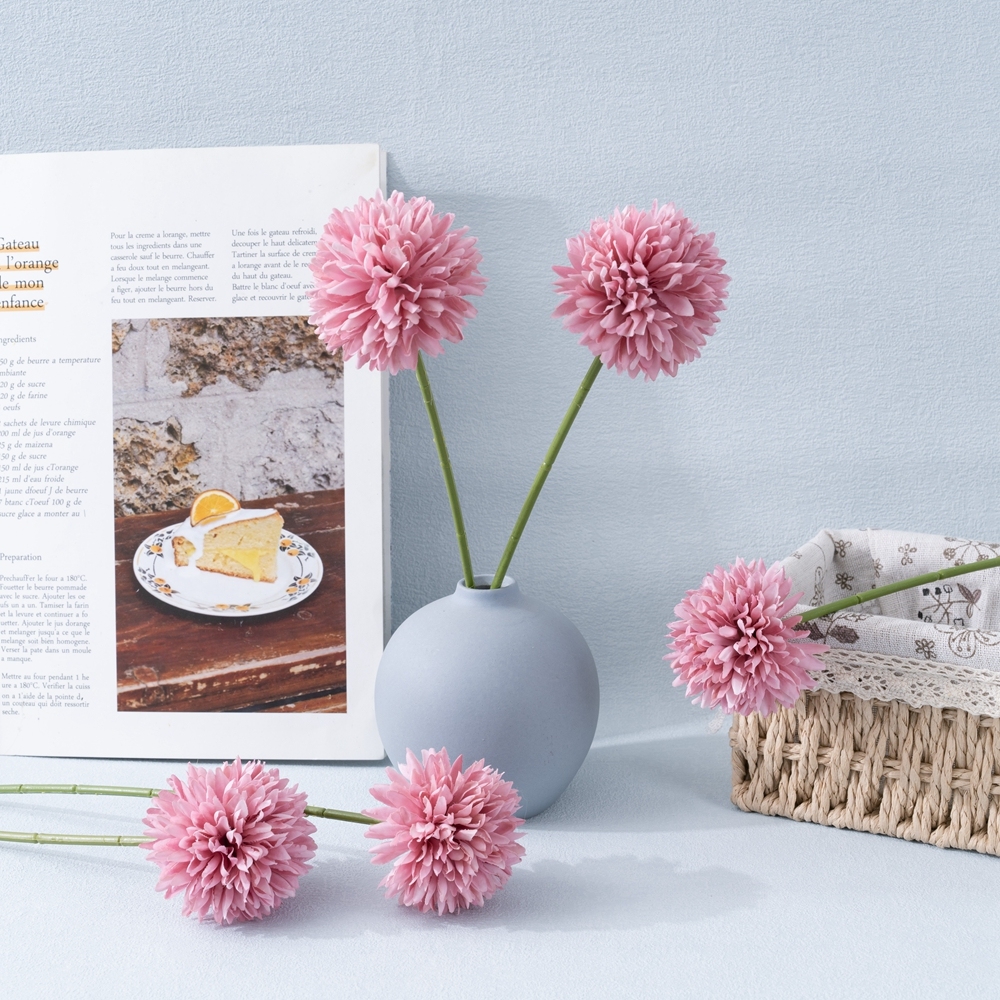 MW83116-1 Dark Pink Silk Artificial Dandelion Chrysanthemum Ball Hydrangea for Home Garden Party Wedding Decoration