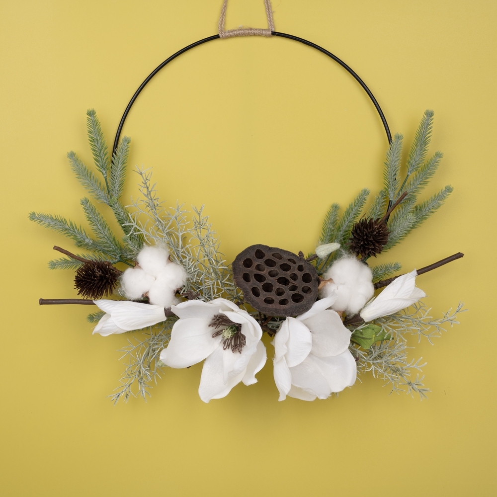 CF01044 Popular Artificial Flower wreath Magnolia pine needle lotus seedpod cotton For Wedding Decoration