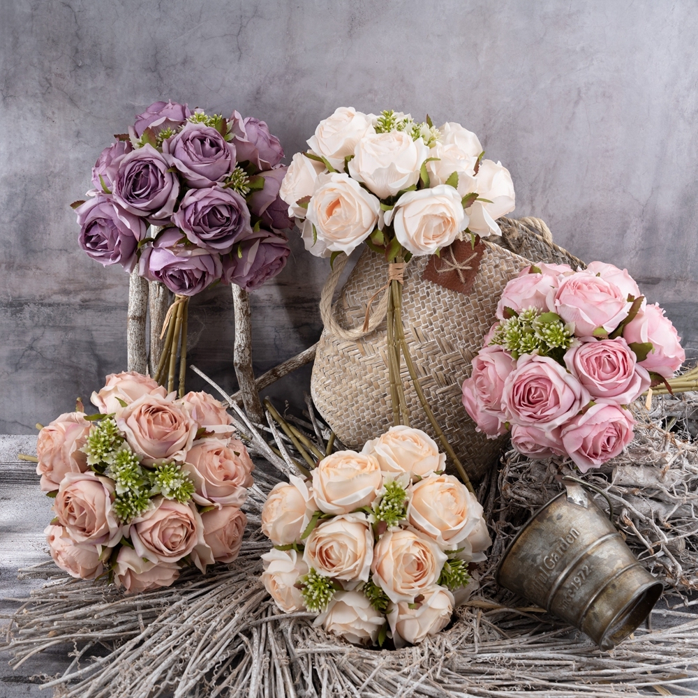 CL04001 Artificial Silk Rose Flower Bouquet 12 heads Lifelike Rose for Wedding Home Party Decoration Event Gift
