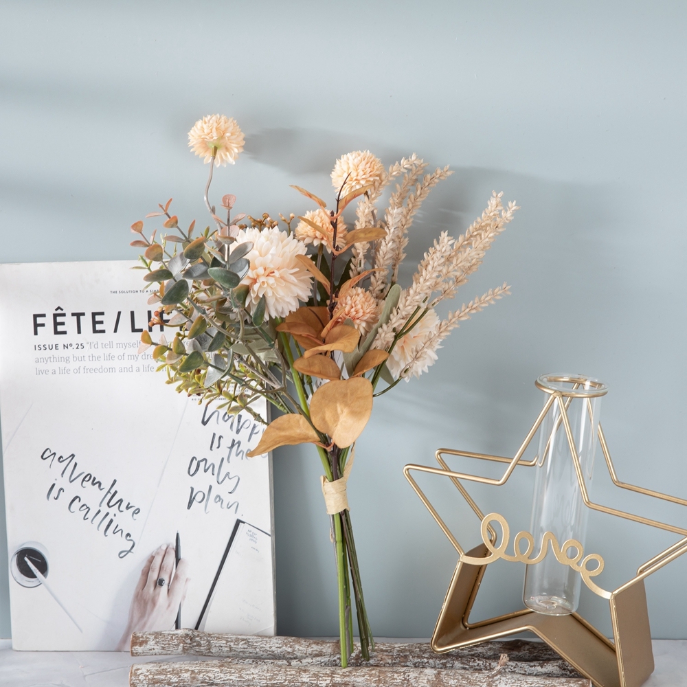 CF01221 Hot Selling Artificial Flower Bouquet Fabric Champagne Dandelion Bunch for Home Party Wedding Decoration