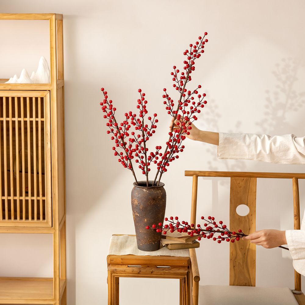 MW65508 Factory Direct Sale Artificial Fruit Six Fork Red Fruit Foam Fruit For Flower Wall Backdrop
