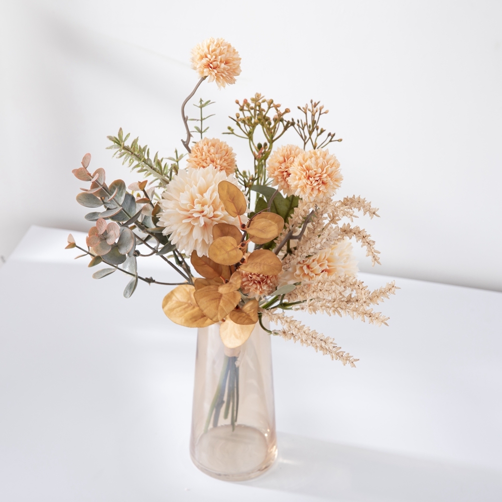 CF01221 Hot Selling Artificial Flower Bouquet Fabric Champagne Dandelion Bunch for Home Party Wedding Decoration