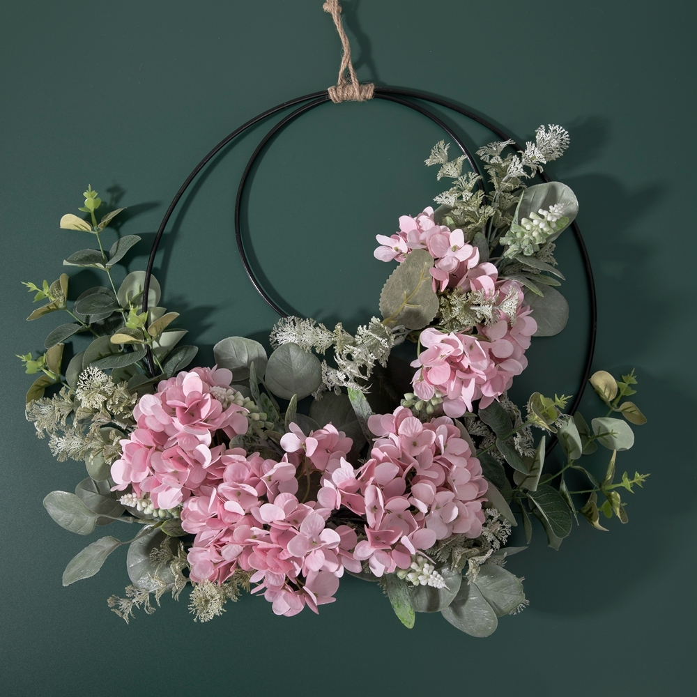 CF01034 Hot Sale Artificial Hydrangea Eucalyptus Double Wreath For Silk Flowers