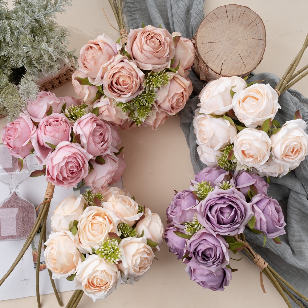 CL04001 Artificial Silk Rose Flower Bouquet 12 heads Lifelike Rose for Wedding Home Party Decoration Event Gift