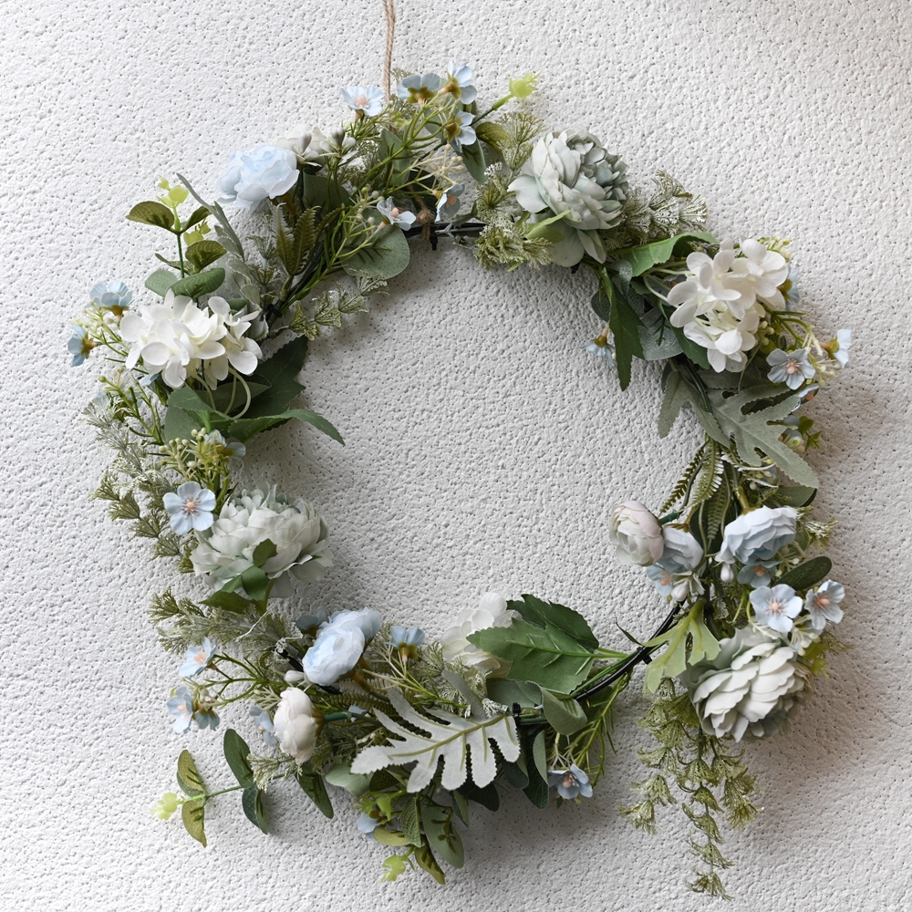 CF01093 Cheap Artificial Rose Hydrangea Plum Eucalyptus Wreath Artificial Flower Wall Backdrop For Festive Decorations