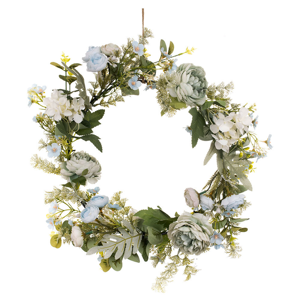 CF01093 Cheap Artificial Rose Hydrangea Plum Eucalyptus Wreath Artificial Flower Wall Backdrop For Festive Decorations