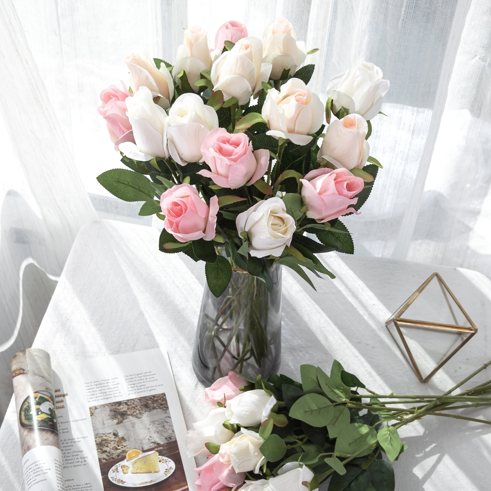 MW41106 Popular Simulation Artificial Flower One Head Long Single Stem Rose Bud Spray For Decorative Flower