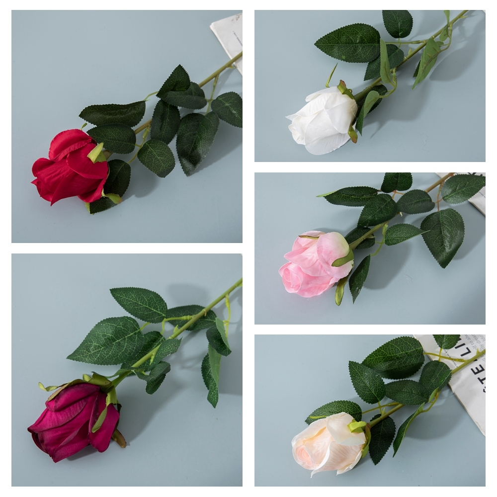 MW41106 Popular Simulation Artificial Flower One Head Long Single Stem Rose Bud Spray For Decorative Flower