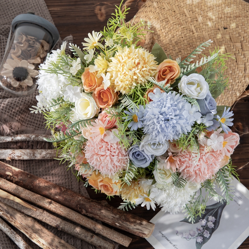 MW66795 Spring New Arrival Bulk Artificial Flower Spiny Ball Dandelion Rose Bouquet for Home Event Garden Party Backdrop Decor