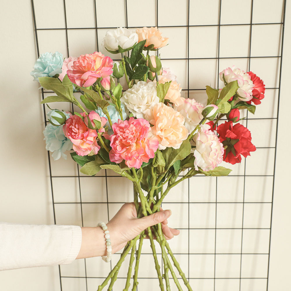 YC1027 Realistic 5 Head Eustoma Faux Flower Faking Peony Artificial Flower Single Spray for Silk Flowers