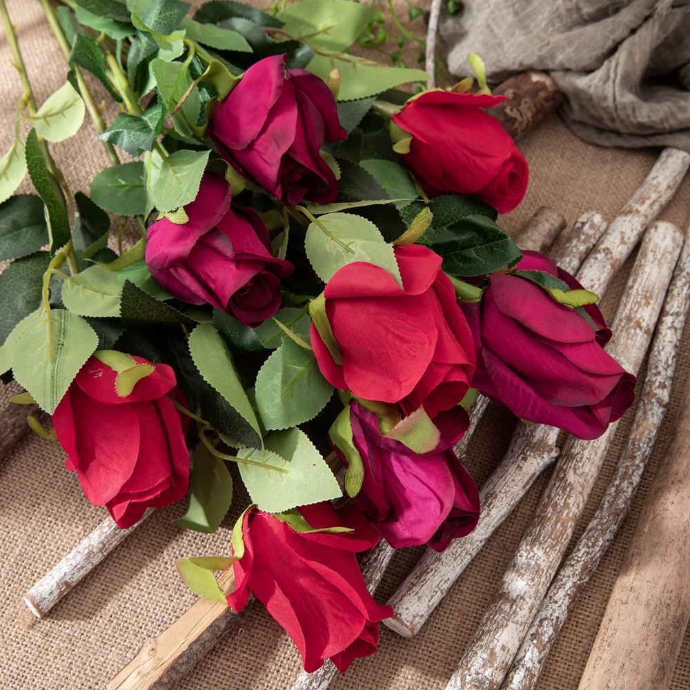 MW41106 Popular Simulation Artificial Flower One Head Long Single Stem Rose Bud Spray For Decorative Flower