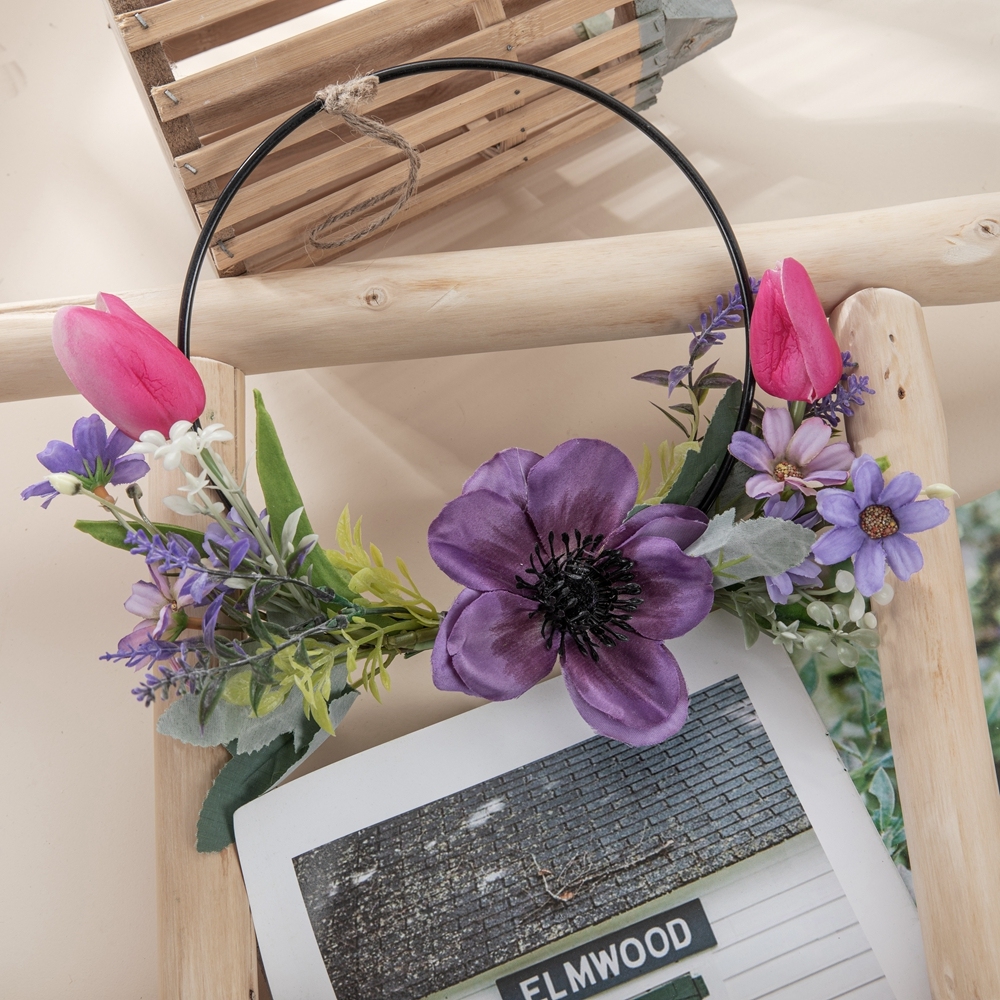 CF01179 Hot Sale Artificial Camellia Tulip Chrysanthemum Half Wreath Wall Hanging For Decorative Flower