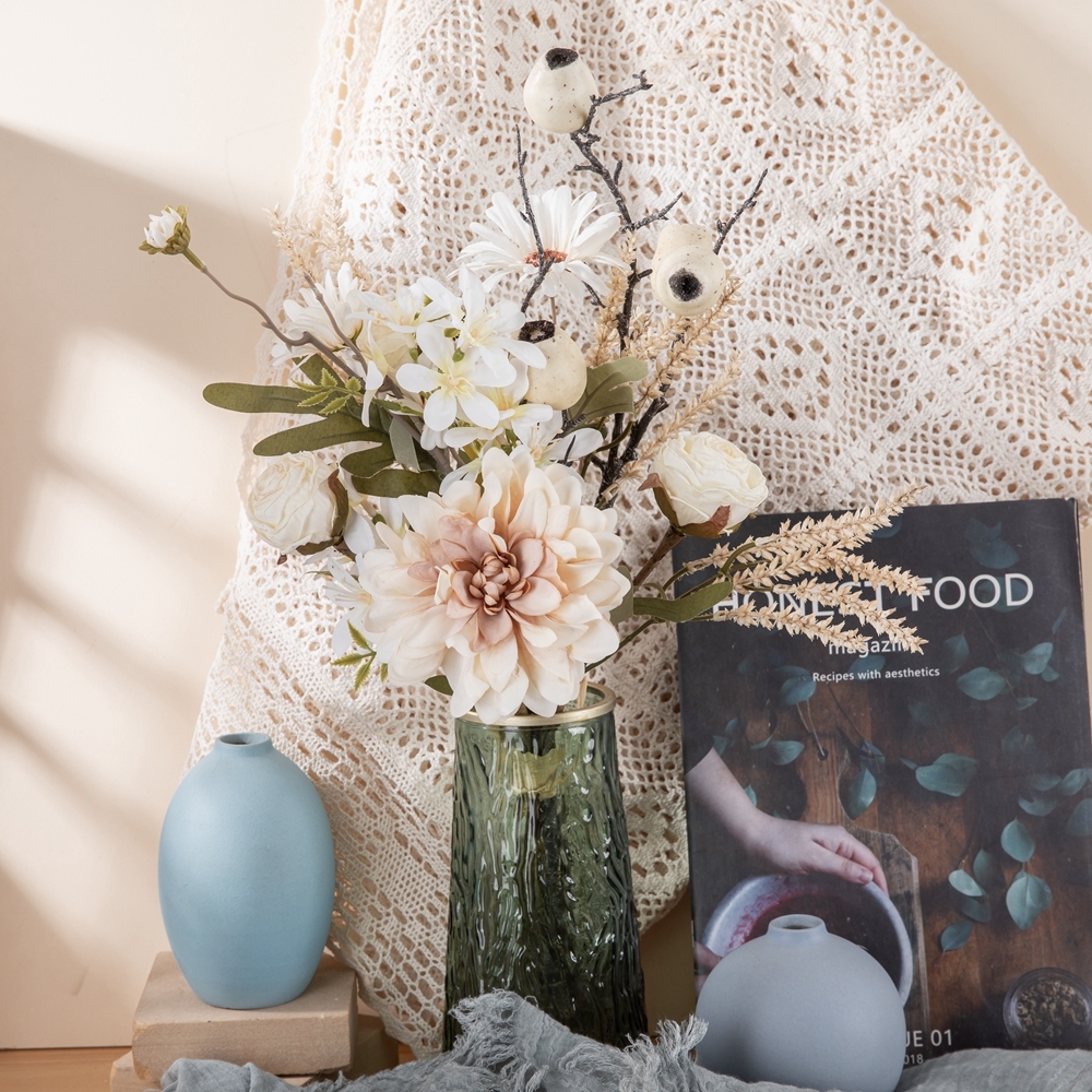 CF01209 Decorative Artificial Flower Wedding Bouquet Rosy Dahlia Chrysanthemum Freesia Foam Fruit Plastic Wheat Bunch/Bundle