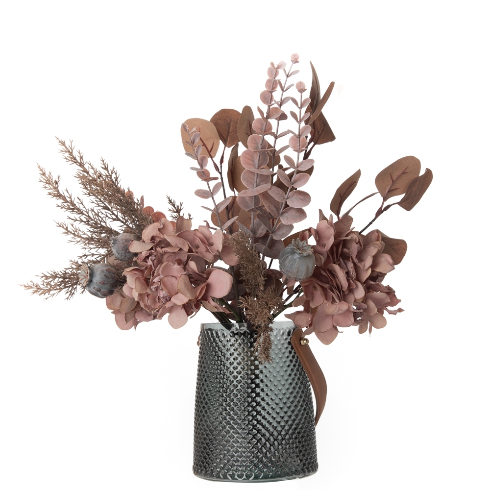 CF01025 Cheap Artificial Flower Bouquet Hydrangea Eucalyptus Poppy Plastic Astilbe For Mother's Day gift