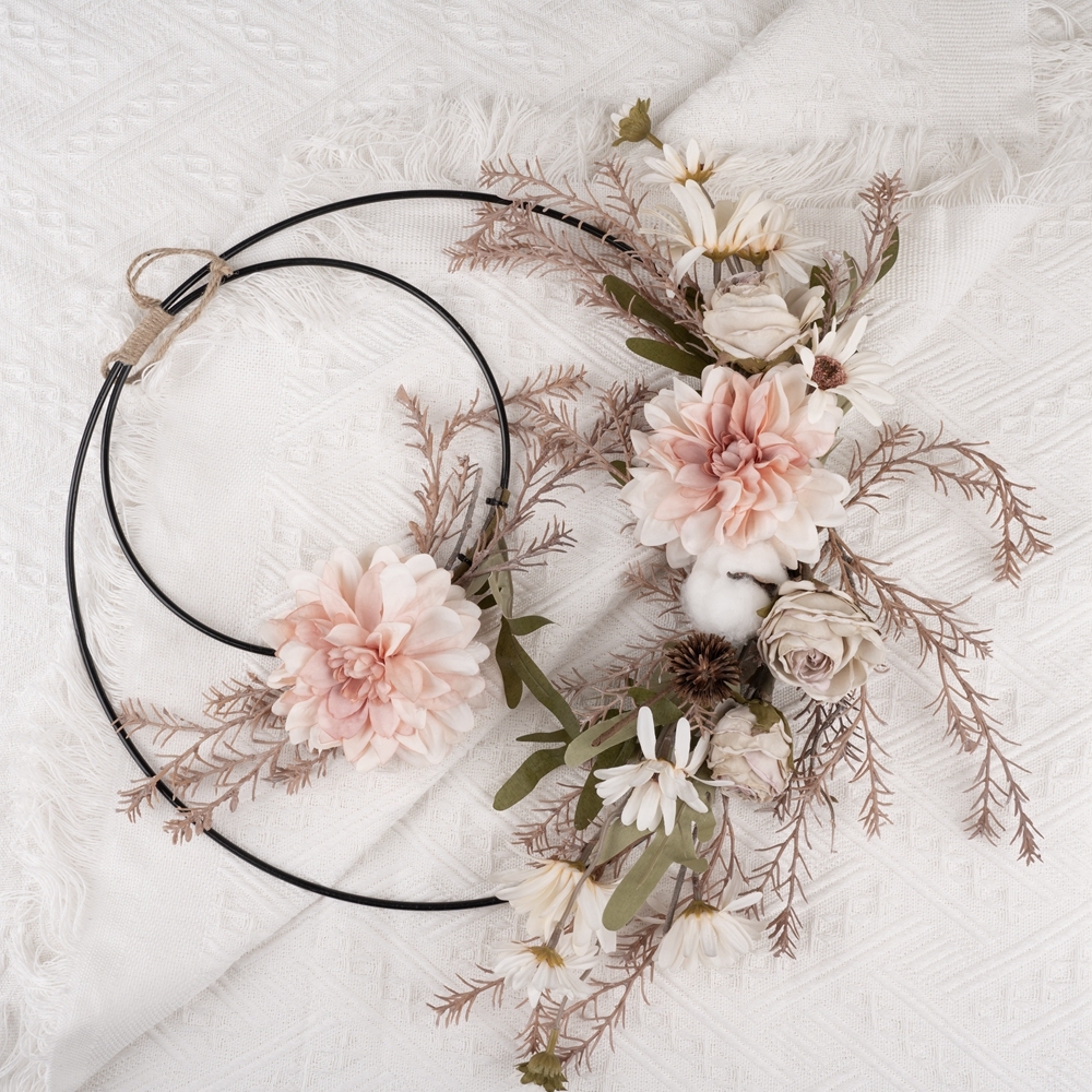 CF01007 Factory Direct Sale Artificial Flower wreath Dahlia Cotton Chrysanthemum Artificial Flower Wall Backdrop For Party Deco