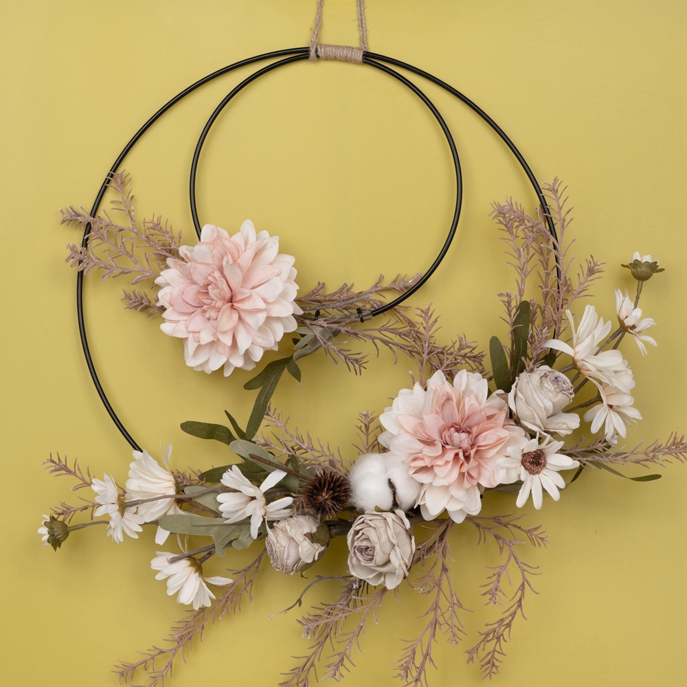CF01007 Factory Direct Sale Artificial Flower wreath Dahlia Cotton Chrysanthemum Artificial Flower Wall Backdrop For Party Deco
