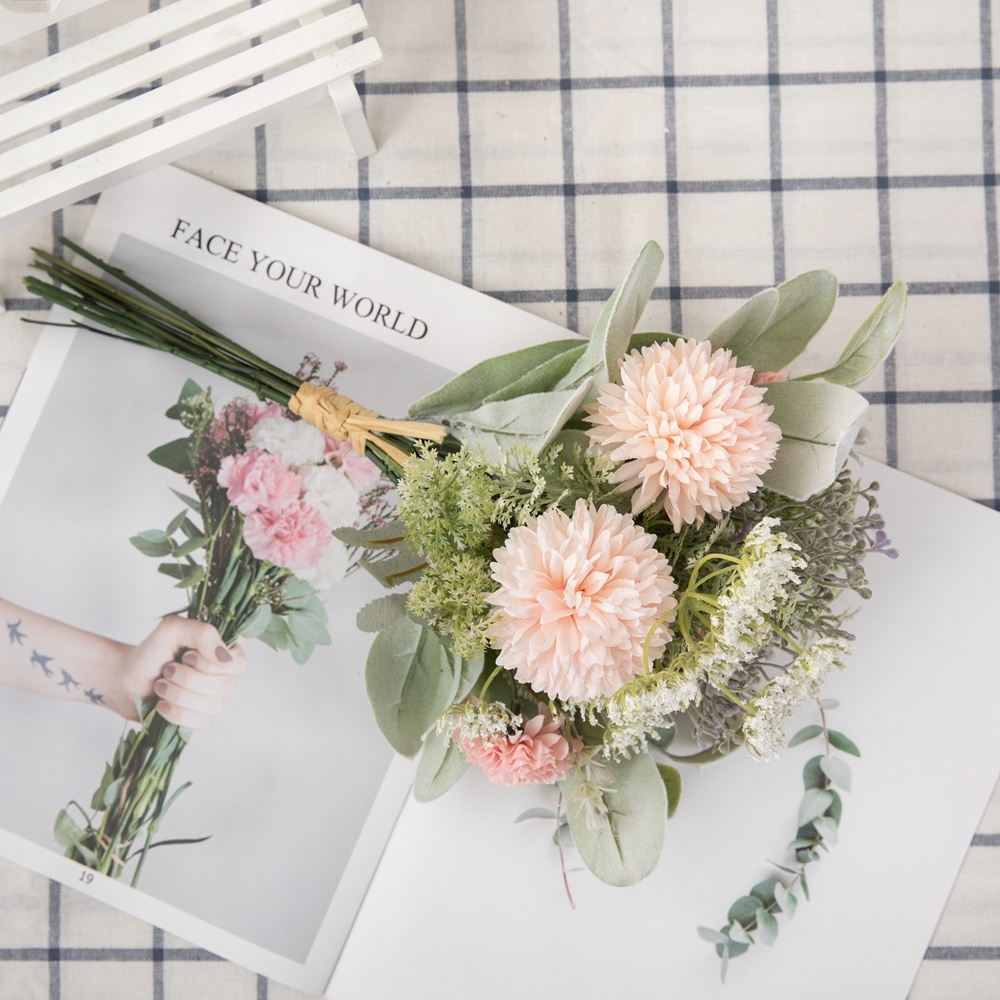 CF01174 Artificial Dandelion Fabric Flocking Leaves Plastic Berry artificial flower ball pretty colorful bride's bouq