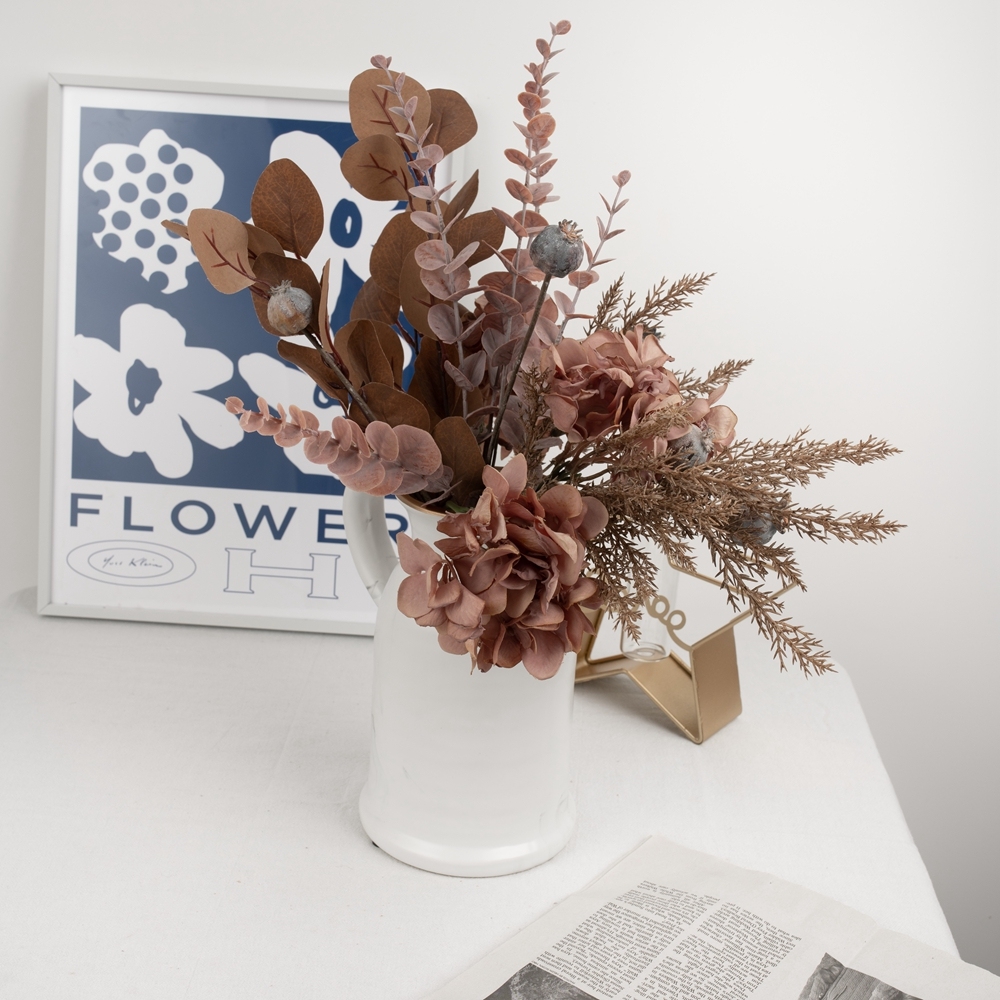 CF01025 Cheap Artificial Flower Bouquet Hydrangea Eucalyptus Poppy Plastic Astilbe For Mother's Day gift