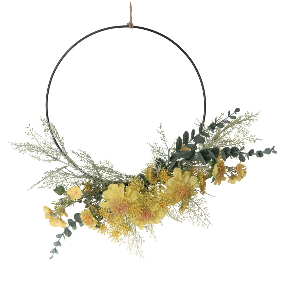 CF01081 Wholesale Artificial Yellow Pinwheel Orchid Eucalyptus Wreath For Decorative Flowers and Plants
