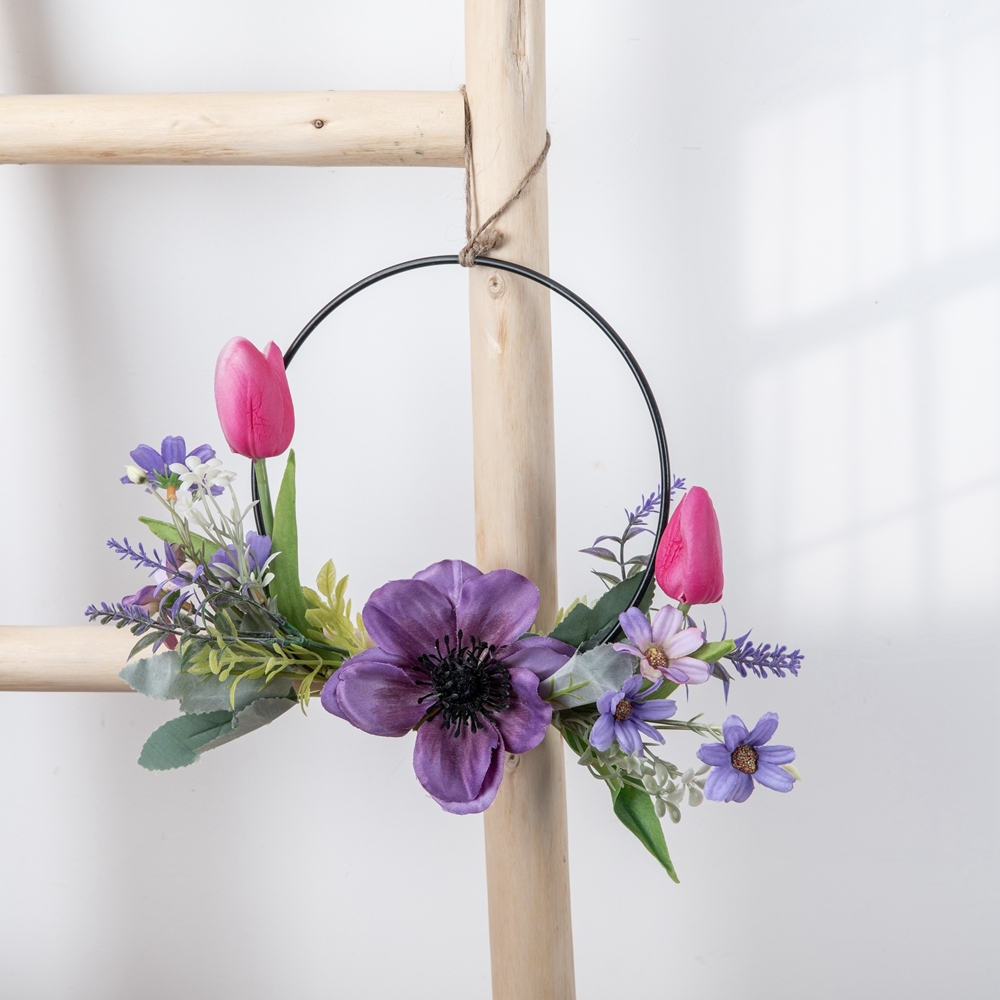 CF01179 Hot Sale Artificial Camellia Tulip Chrysanthemum Half Wreath Wall Hanging For Decorative Flower