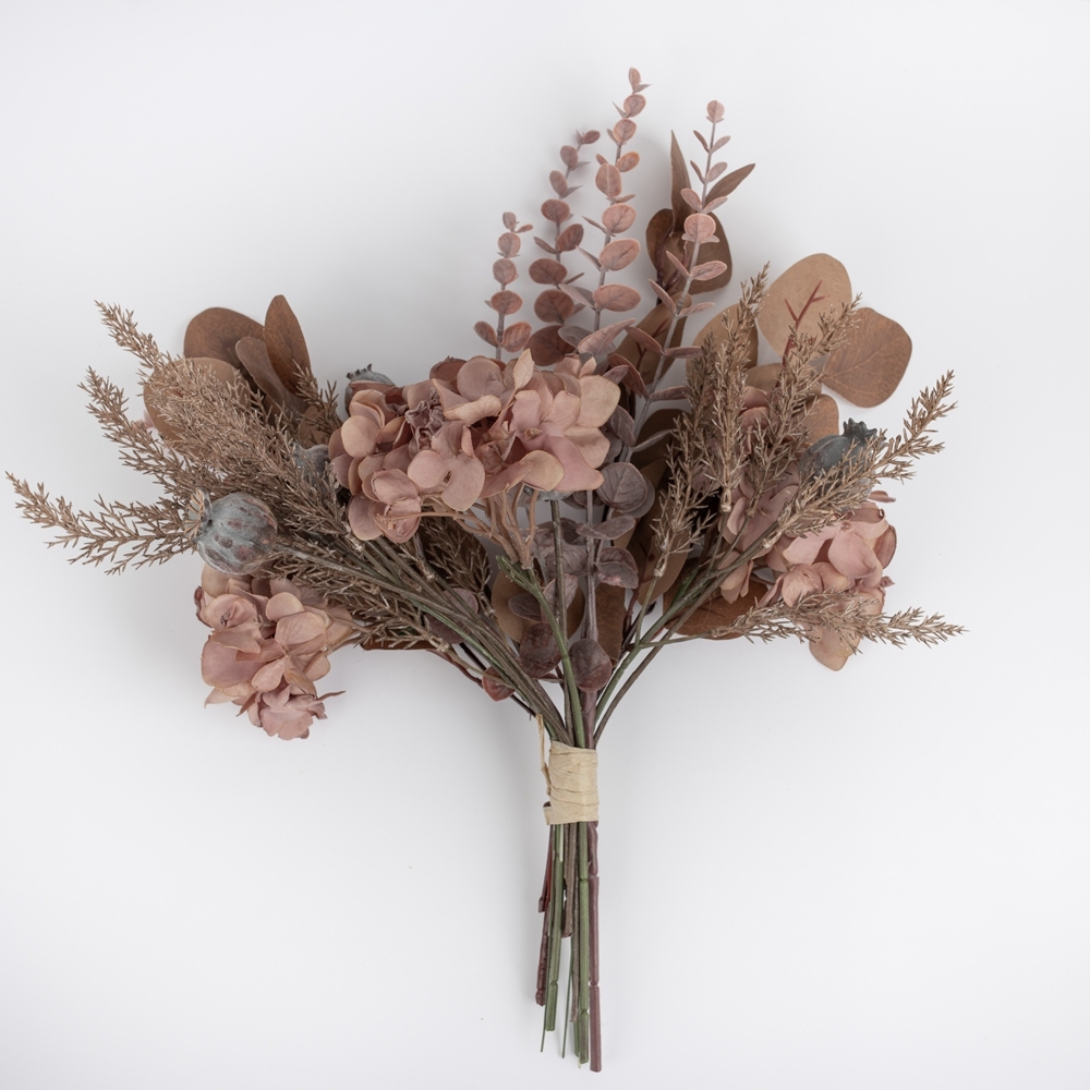 CF01025 Cheap Artificial Flower Bouquet Hydrangea Eucalyptus Poppy Plastic Astilbe For Mother's Day gift