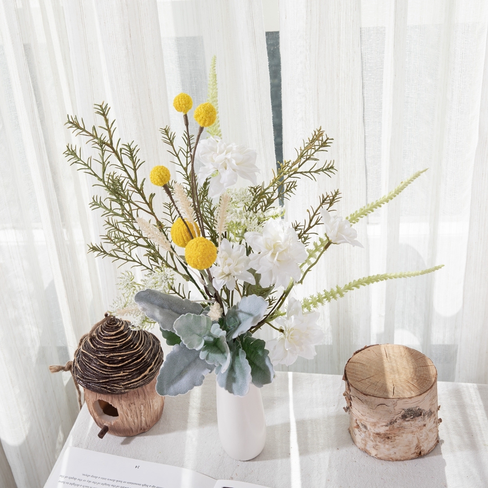 CF01249 New Design Wholesale Spring Summer Artificial Flower Bouquet Dahlia Dandelion Silverleaf Bouquet for Decoration