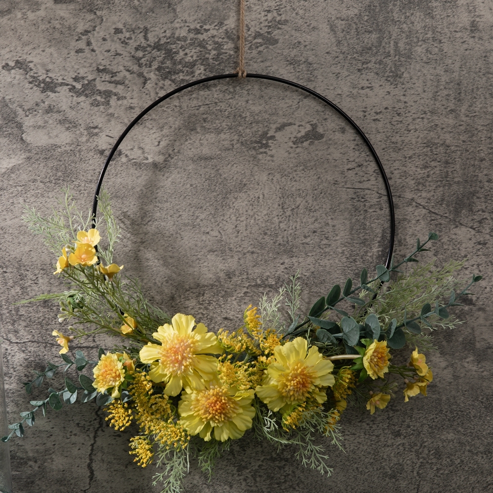 CF01081 Wholesale Artificial Yellow Pinwheel Orchid Eucalyptus Wreath For Decorative Flowers and Plants