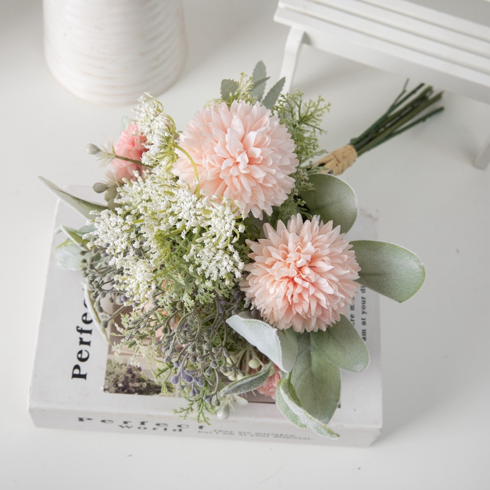 CF01174 Artificial Dandelion Fabric Flocking Leaves Plastic Berry artificial flower ball pretty colorful bride's bouq