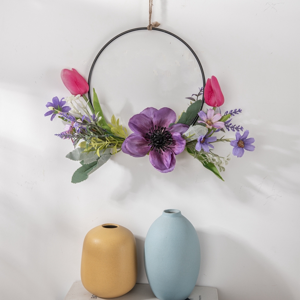 CF01179 Hot Sale Artificial Camellia Tulip Chrysanthemum Half Wreath Wall Hanging For Decorative Flower