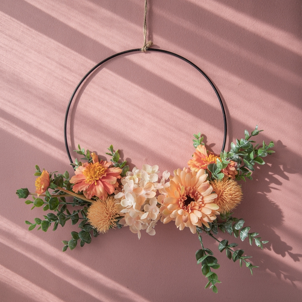 CF01103 Good Quality Hot Sale Artificial Flower wreath hanging Hydrangea Daisy Eucalyptus Decorative Flowers and Plants