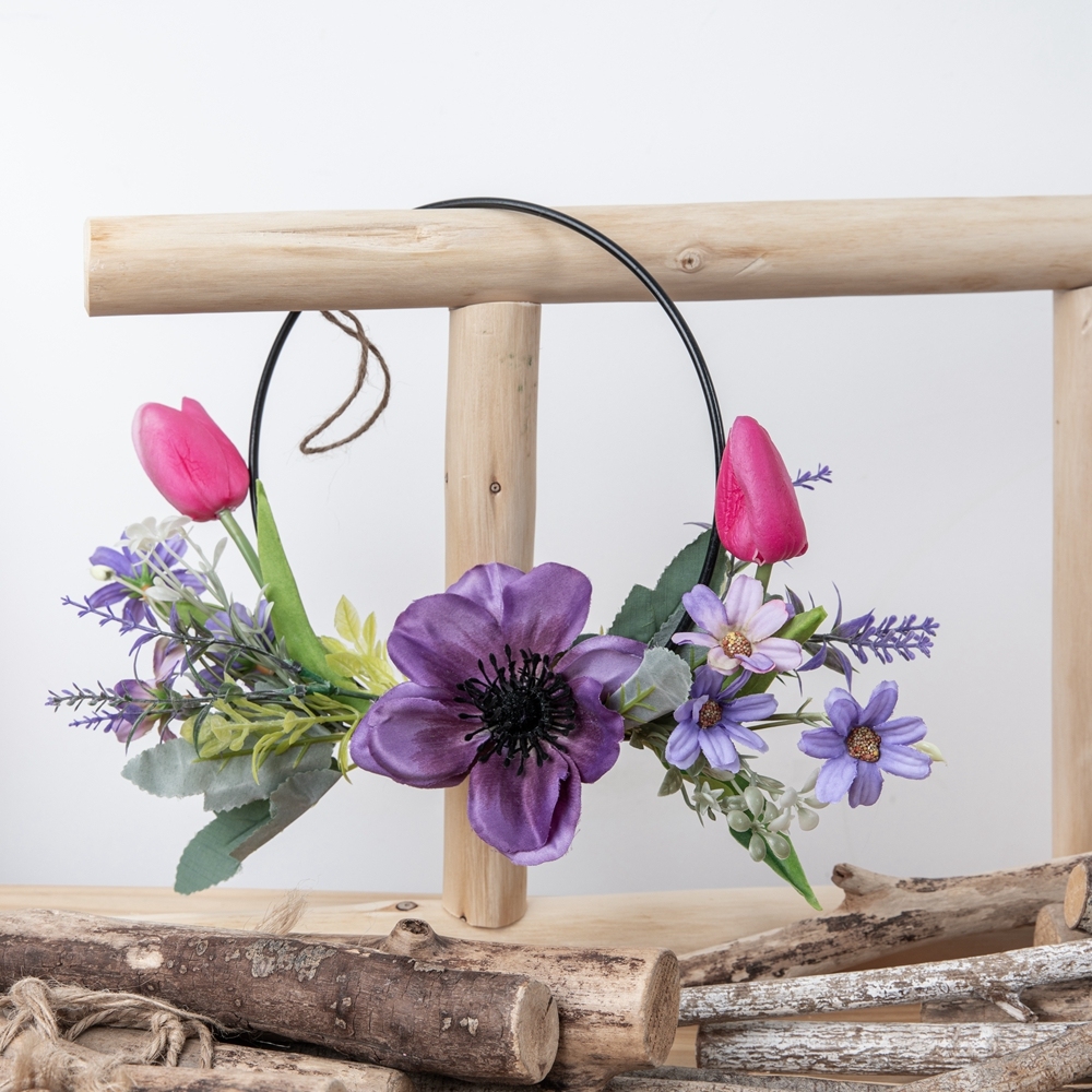 CF01179 Hot Sale Artificial Camellia Tulip Chrysanthemum Half Wreath Wall Hanging For Decorative Flower