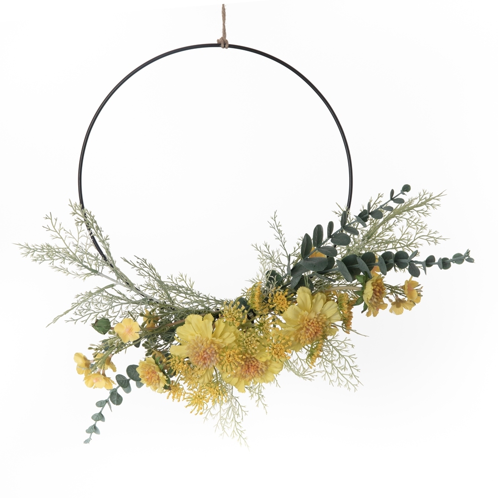 CF01081 Wholesale Artificial Yellow Pinwheel Orchid Eucalyptus Wreath For Decorative Flowers and Plants