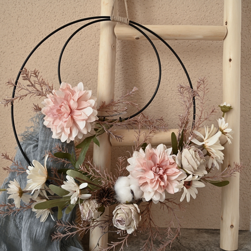 CF01007 Factory Direct Sale Artificial Flower wreath Dahlia Cotton Chrysanthemum Artificial Flower Wall Backdrop For Party Deco
