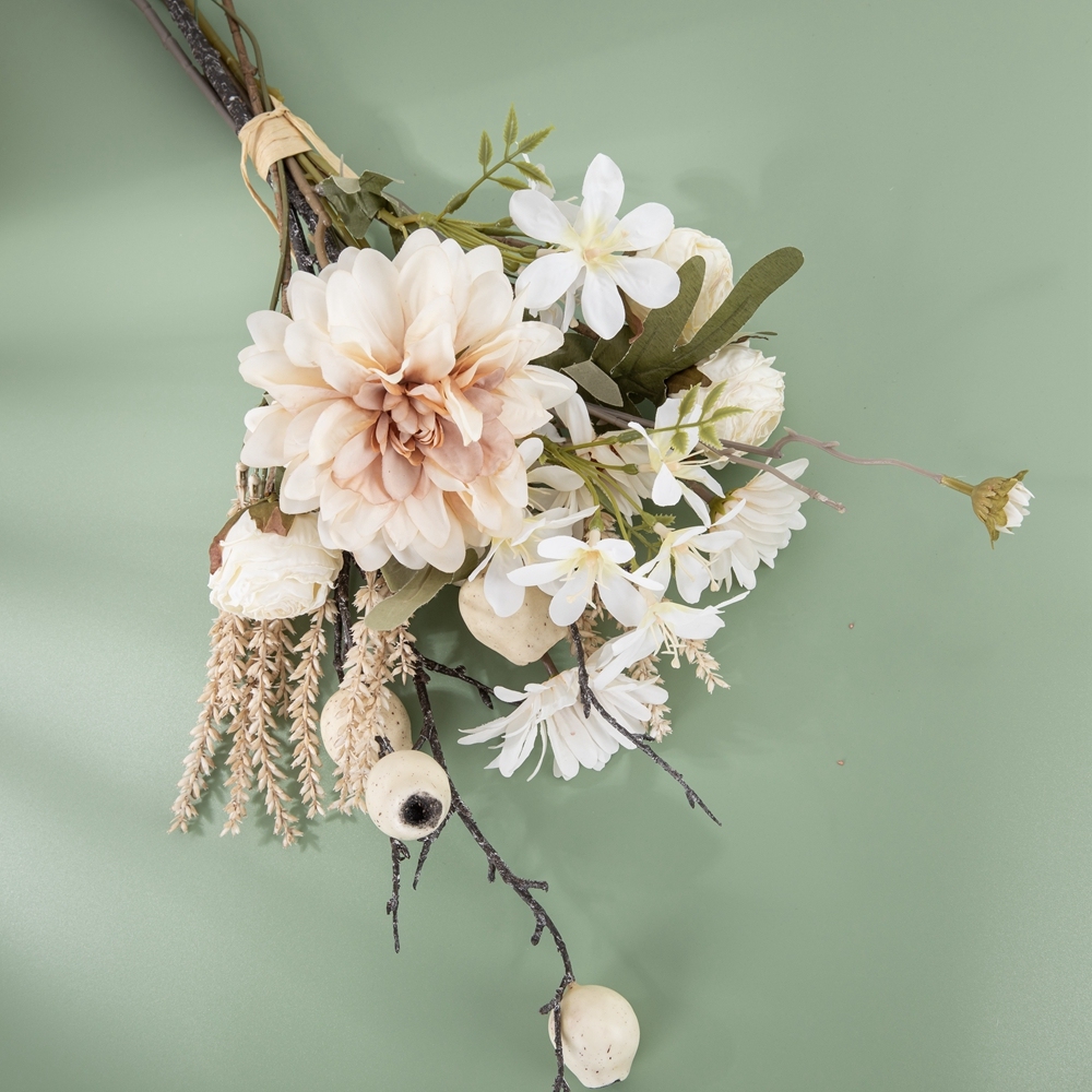 CF01209 Decorative Artificial Flower Wedding Bouquet Rosy Dahlia Chrysanthemum Freesia Foam Fruit Plastic Wheat Bunch/Bundle