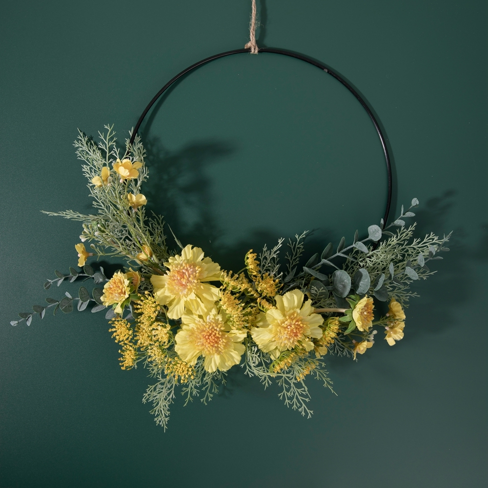 CF01081 Wholesale Artificial Yellow Pinwheel Orchid Eucalyptus Wreath For Decorative Flowers and Plants