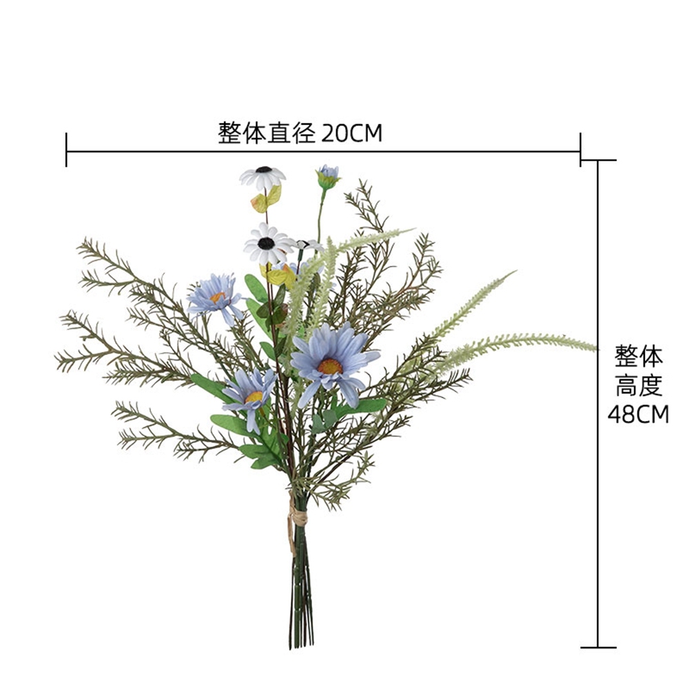 CF01252 Light Blue Daisy Chrysanthemum Gerbera with Sage Rosemary Handmade Artificial Flower Bouquet for Event Party Decoration