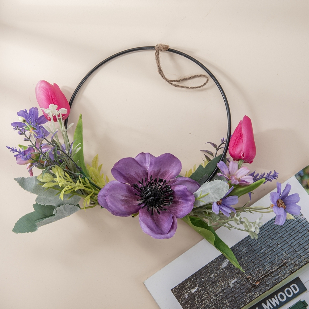 CF01179 Hot Sale Artificial Camellia Tulip Chrysanthemum Half Wreath Wall Hanging For Decorative Flower