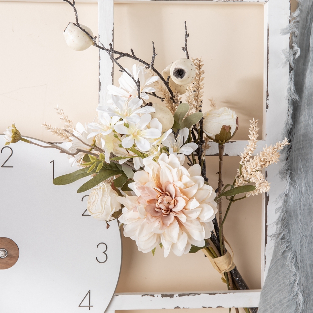 CF01209 Decorative Artificial Flower Wedding Bouquet Rosy Dahlia Chrysanthemum Freesia Foam Fruit Plastic Wheat Bunch/Bundle