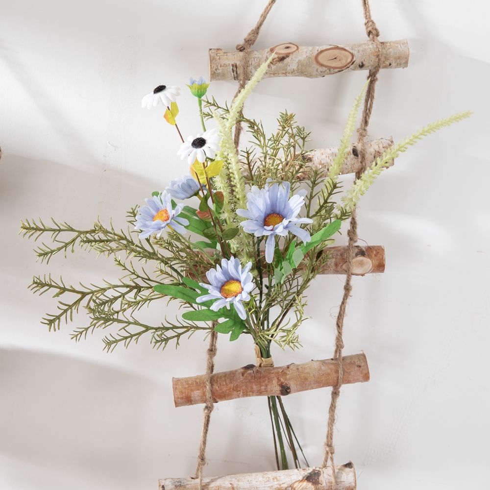 CF01252 Light Blue Daisy Chrysanthemum Gerbera with Sage Rosemary Handmade Artificial Flower Bouquet for Event Party Decoration