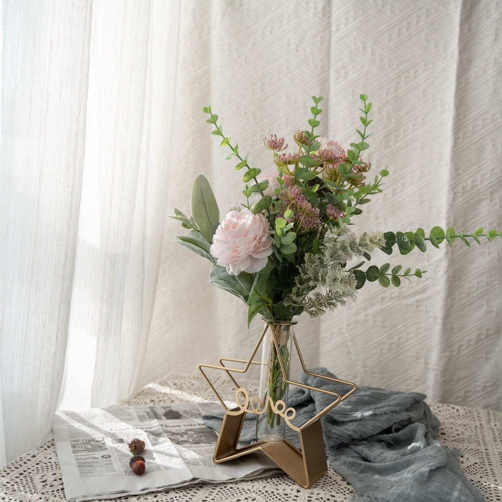 CF01029 New Design Artificial Flower Bouquet Peony Eucalyptus Flocking leaves For Bridal Bouquet