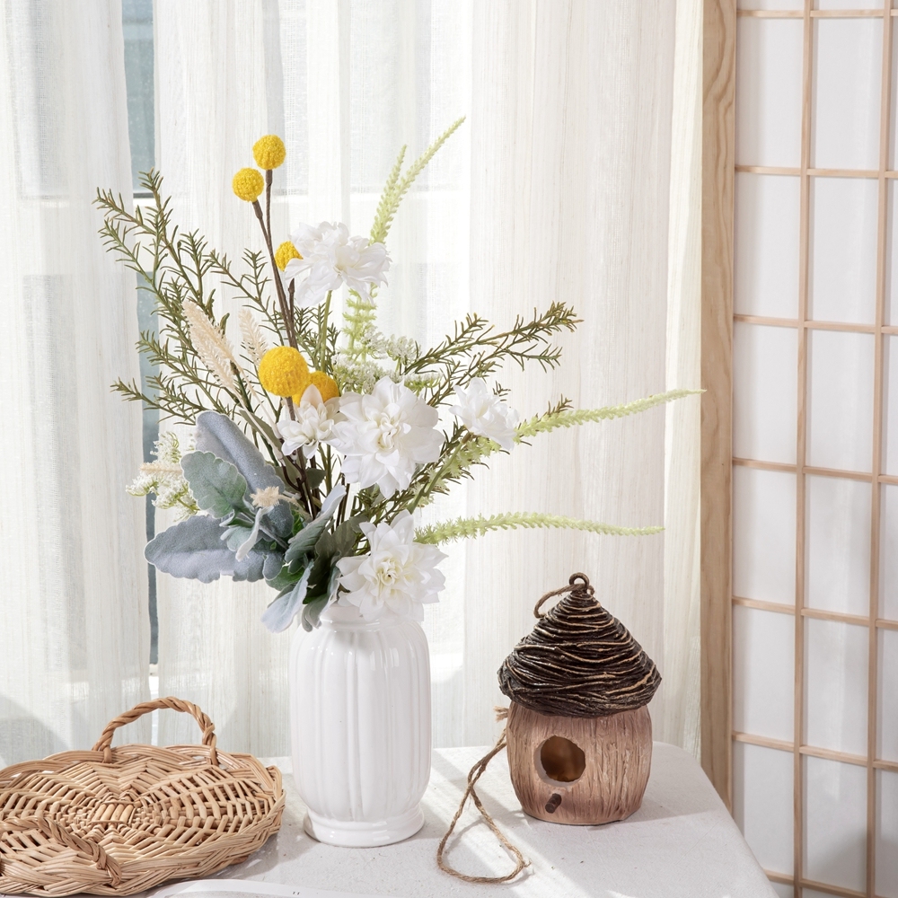 CF01249 New Design Wholesale Spring Summer Artificial Flower Bouquet Dahlia Dandelion Silverleaf Bouquet for Decoration