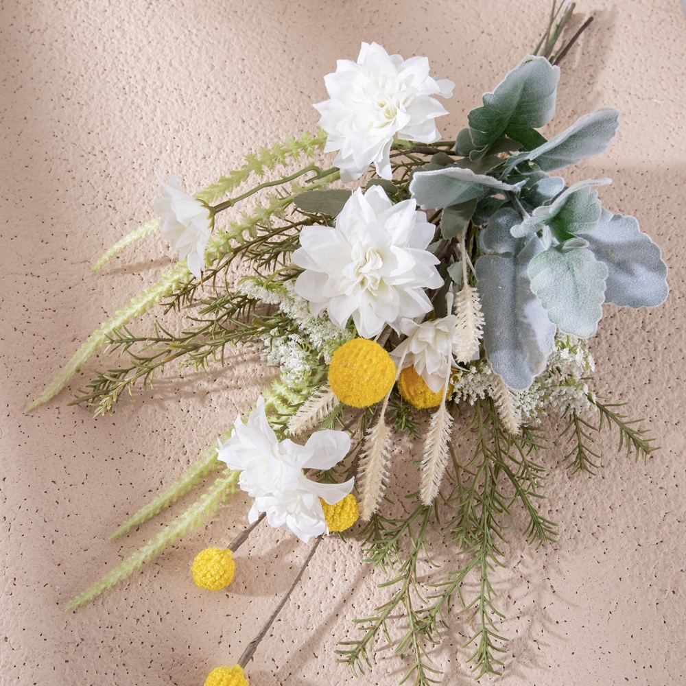 CF01249 New Design Wholesale Spring Summer Artificial Flower Bouquet Dahlia Dandelion Silverleaf Bouquet for Decoration