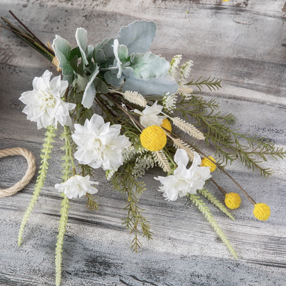 CF01249 New Design Wholesale Spring Summer Artificial Flower Bouquet Dahlia Dandelion Silverleaf Bouquet for Decoration