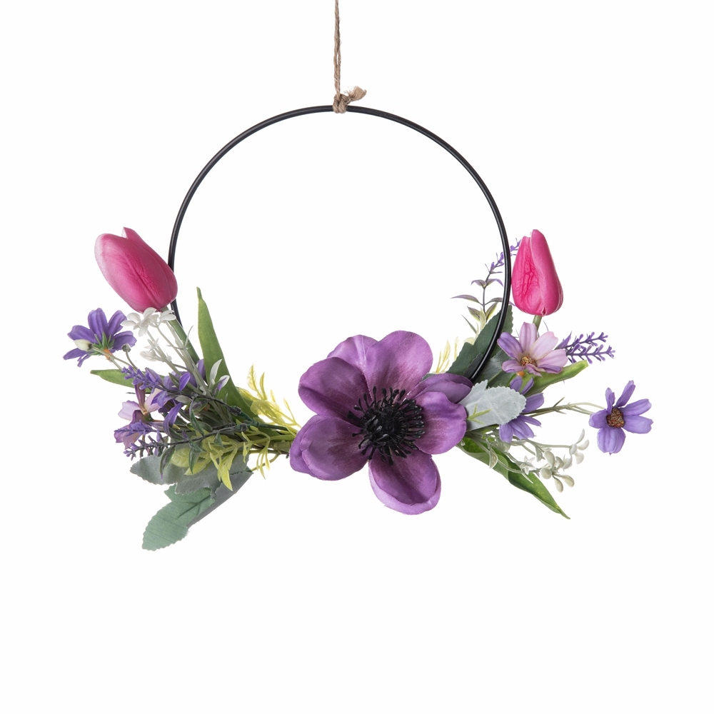 CF01179 Hot Sale Artificial Camellia Tulip Chrysanthemum Half Wreath Wall Hanging For Decorative Flower