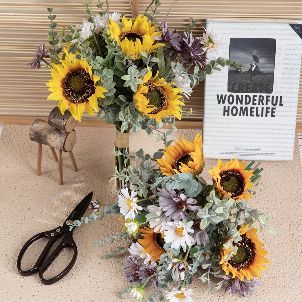 CF01266 Artificial Flower Bunch Sunflower Daisy Bunch Gift Bouquet for Tables Vase Wedding Decorations Flower Arrangements