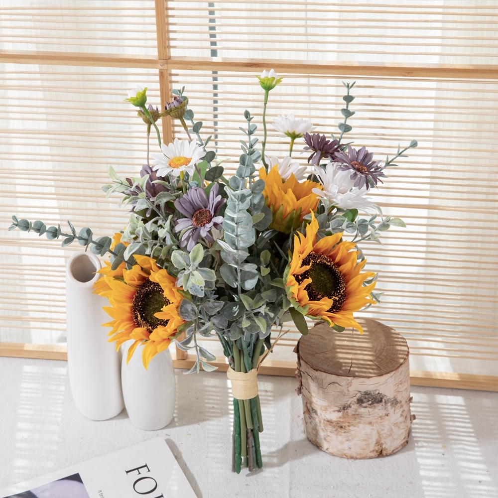 CF01266 Artificial Flower Bunch Sunflower Daisy Bunch Gift Bouquet for Tables Vase Wedding Decorations Flower Arrangements